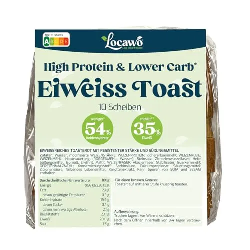 Locawo Low Carb Eiweiss Toastbrot | 20 g veganes Eiweiß pro 100 g | Voller Weizengeschmack | Vegan | ideal für eine eiweißreiche, kalorien- und zuckerreduzierte Ernährung