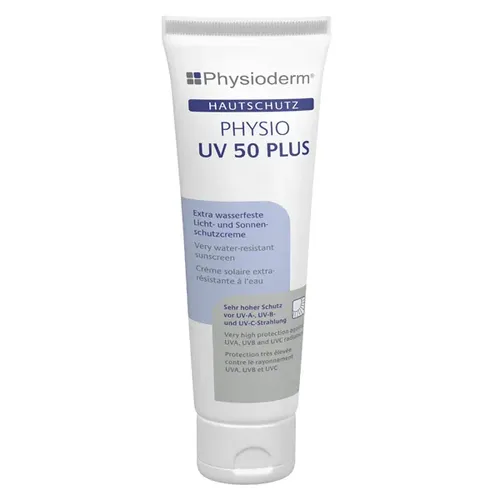 Physioderm Physio UV 50 Plus Sonnencreme 100 ml - Extra wasserfeste Sonnencreme für spezielle Anwendungen im Freien oder bei Arbeiten mit UV-Strahlen. Bietet sehr hohen Schutz mit LSF 50 und ist frei von Konservierungsstoffen.