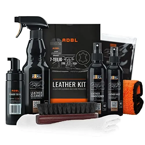 ADBLLeder Kit: Premium Lederpflegeset für Auto & Zuhause - Autopflege & Motorradpflege: Komplettes Set zur Lederreinigung und -pflege mit Balsam, Bürste und Zubehör für ein makelloses Ergebnis ohne Glanz-Effekt.