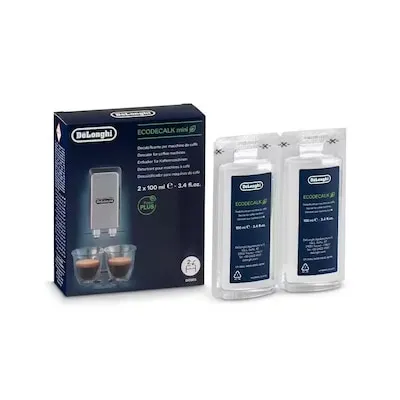 DeLonghi EcoDecalk Mini Entkalker, 2x100ml - Entkalkung & Reinigung für Kaffee- & Espressomaschinen, biologisch abbaubarer Flüssigentkalker auf Milchsäurebasis für optimale Maschinenpflege und längere Lebensdauer.