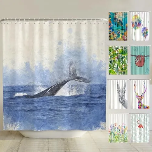 arteneur® Wal Fisch Duschvorhang 200x220 cm – Blickdicht & Wasserdicht - Bunter Duschvorhang mit hochwertigem Digitaldruck, aus 100% recyceltem Material. Hygienisch, pflegeleicht und mit beschwertem Saum für einen sicheren Halt. Inkl. Duschvorhang-Haken und E-Book mit Pflegehinweisen.