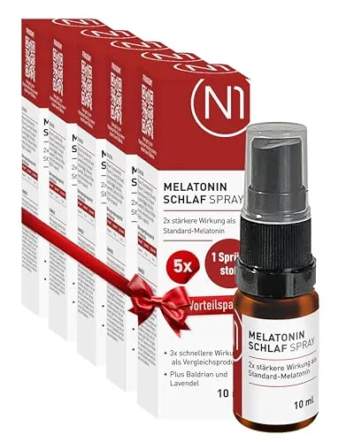 N1 Melatonin Spray - Studie belegt: hilft dir 3x schneller als Standard Melatonin - 355 Tage Vorrat - Melatonin Einschlafspray mit Baldrian & Lavendel