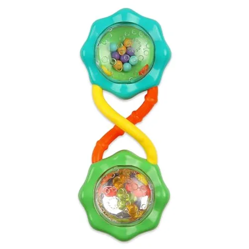 Bright Starts, Rassel, bunt, strukturierter Griff ist leicht zu greifen, mit bunten Perlen, lichtreflektierend
