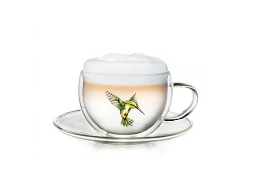 Creano Teeglas Thermo Tasse mit Untersetzer “Grün” 250ml, Borosilikatglas, 2-teilig