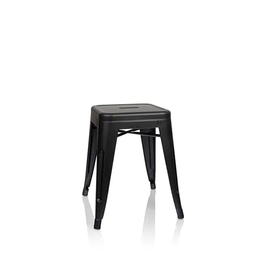 hjh OFFICE 645006 Metall Hocker VANTAGGIO Schwarz matt - Stapelbarer Metallhocker im modernen Industry-Design, ideal für Zuhause und Gastronomie. Robustes, leicht zu reinigendes Material und platzsparende Aufbewahrung machen ihn zum perfekten Sitzmöbel.