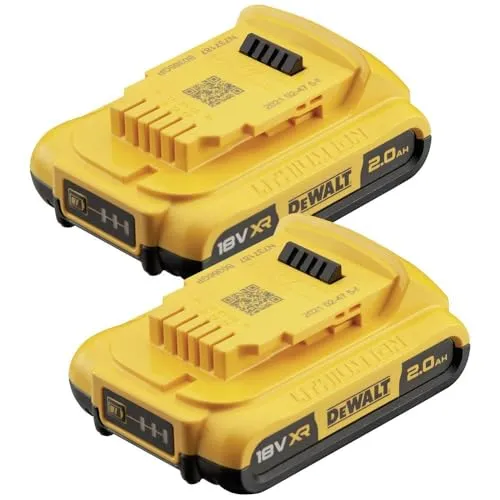 DEWALT Akku-Starterkit-Set DCB183D2-XJ 18 Volt - Leistungsstarkes Set mit 2 robusten Li-Ion Akkus (2 Ah) für alle DEWALT 18 Volt XR Maschinen. Ideal für professionelle Anwendungen, ohne Memory-Effekt und Selbstentladung.