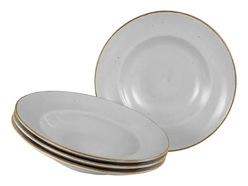 Creatable Vintage Nature Geschirrset, 4-teilig - 4 große Pastateller aus handgemaltem Porzellan, spülmaschinen- und mikrowellengeeignet. Naturverbundenes Design in Stein, Aqua, Schlamm und Terra für vielseitige Präsentationen.