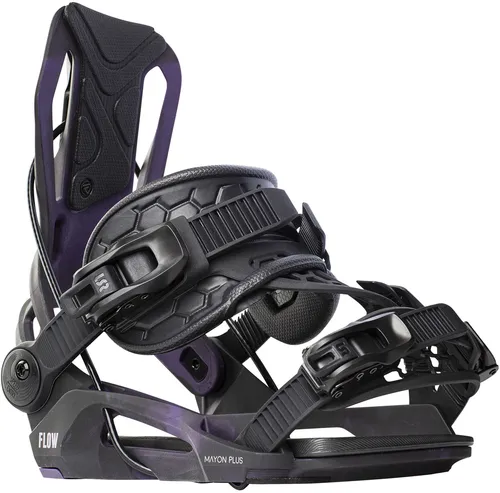 FLOW MAYON PLUS HYBRID Bindung 2024 blackplum - S - Snowboard-Bindungen mit ExoKush PowerStrap für maximalen Komfort und Kontrolle. Die vielseitige Bindung bietet perfekte Kraftübertragung und Bewegungsfreiheit für All-Mountain und Freestyle.
