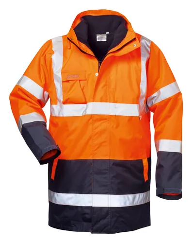 SAFESTYLE Warnparka Travis 2XL - orange/marine - Warnschutzparka mit 2000 mm Wassersäule, winddicht und atmungsaktiv. Ideal für sicheres Arbeiten bei jedem Wetter, mit abnehmbaren Ärmeln und Reflexstreifen für optimale Sichtbarkeit.