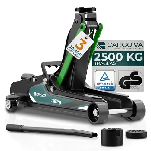 Hydraulischer Wagenheber 2,5T - TÜV Zertifiziert mit 85-380mm Hubhöhe - Hydraulikheber mit TÜV-Zertifizierung für höchste Sicherheit, Hubhöhe von 85-380 mm und inklusive 2 Gummiauflagen für optimale Anpassung. Ideal für die Heimwerkstatt!
