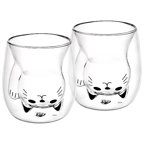 GRÄWE Doppelwandige-Thermogläser, 190ml, 2er Set, Motiv Katze