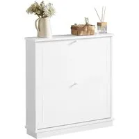 SoBuy Schuhkipper FSR99 - Schmaler Schuhschrank mit 2 Klappen - Schuhkipper aus MDF in Weiß, bietet Platz für bis zu 8 Paar Schuhe auf 4 Ablageflächen – ideal für kleine Flure und platzsparend.