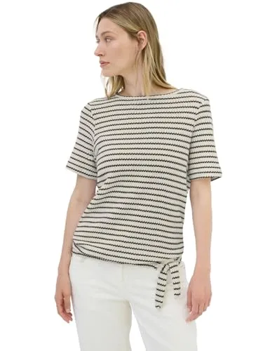 CECIL Damen 3227072 Gestreiftes Ajour T-Shirt, Light beige, M - T-Shirts für Damen, stylisches Knotendetail und U-Boot-Ausschnitt für einen modernen Look, ideal für den Alltag.