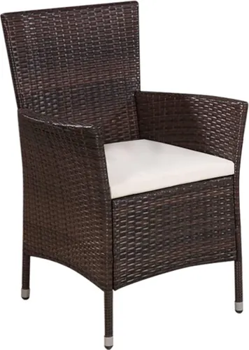 vidaXL Gartenstuhl mit Hocker aus Poly Rattan in Braun - Essstühle für Garten und Terrasse, wasserabweisend und leicht zu reinigen, inkl. dicker, abnehmbarer Sitzpolster für höchsten Komfort.