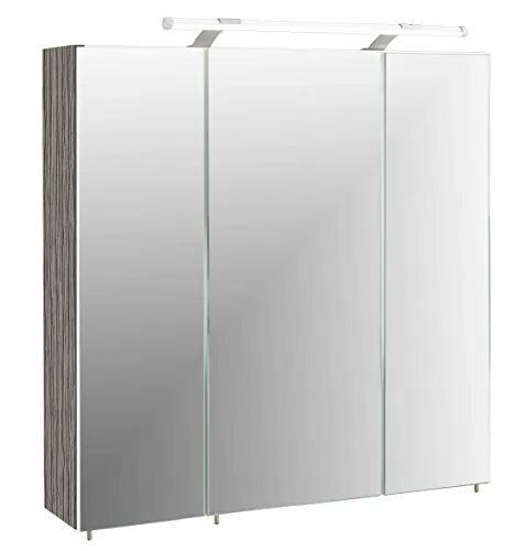 Schildmeyer Spiegelschrank 133076 Trient - Spiegelschrank fürs Bad, Maße: 70 x 75 x 16 cm, mit 3 Türen, LED-Beleuchtung und höhenverstellbaren Glaseinlegeböden für optimalen Stauraum.