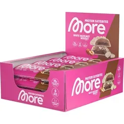 MORE Protein Satisbites, 12er Box Proteinriegel, White Hazelnut Nougat, 16 g Protein pro Portion - Entdecke die MORE Protein Satisbites: 12 handliche Riegel mit bis zu 16 g Protein pro Portion. Ideal für unterwegs, ohne Zuckerzusatz und voll im Geschmack. Perfekt für bewusste Ernährung und als süßer Snack!