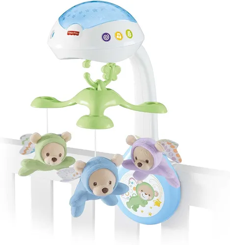 Fisher-Price 3-in-1-Traumbärchen-Mobile - Vielseitiges Mobile für Babybett mit Licht und Musik, fördert die Entwicklung von Säuglingen ab Geburt.