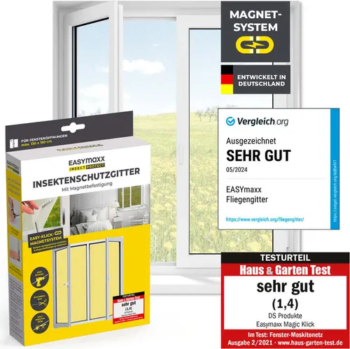 EASYmaxx Insect Protect Insektenschutzgitter mit Magnet - Fenster bis 110x130cm