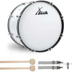 XDrum MBD-222 Marschtrommel 22" x 12" - Percussion - Große Marschtrommel in Weiß, inkl. Schlägel, Gurt und Stimmschlüssel, ideal für Paraden und Musikveranstaltungen.