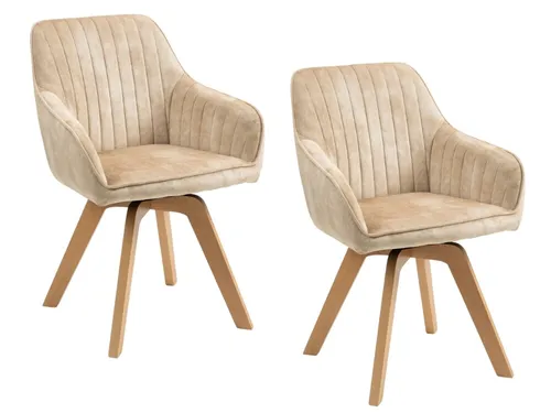 SEBA Drehstuhl Gail 2er SET - Polsterstuhl mit Armlehnen, drehbar und gepolstert, ideal für Esszimmer oder Arbeitszimmer, in elegantem almond Farbton und stabilen Buchenholzfüßen.