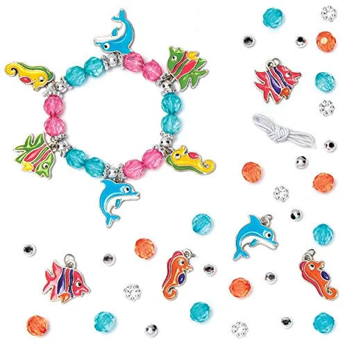 Bettelarmband-Bastelsets „Meerestiere“ 3 Stück – Kreatives Basteln für Kinder - Armbänder & Charm-Anhänger – Fördert die Kreativität von Kindern mit bunten Meerestier-Themen und 3 charmanten Bastelsets.