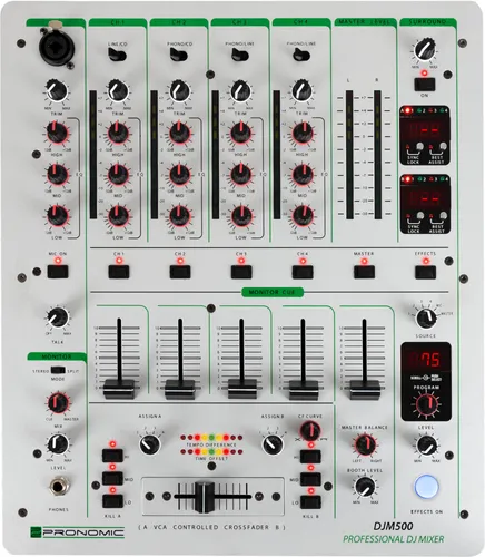 Pronomic DJM-500 5-Kanal DJ Mixer - Auto BPM-Counter und Effektgerät - Mischpult mit 5 Kanälen, Auto BPM-Counter und 46 integrierten Effekten für kreative DJ-Sets. Ideal für professionelle DJs und Live-Performances.