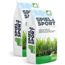 Fepro® Rasensamen Sport- und Spielrasen 2 x 10kg Sack - Hochwertige Fepro® Sportrasensaat, ideal für Neu- und Nachsaat. Die spezielle Mischung sorgt für einen dichten, strapazierfähigen Rasen. 10kg pro Sack, inklusive bebilderter Anleitung für einfaches Handling.