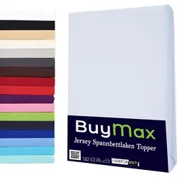 Buymax Spannbettlaken Topper, Spannbetttuch für Topper bis 12 cm Höhe, 100% Baumwolle Jersey, Jersey, Gummizug: Rundumgummi, (1 Stück), Pflegeleicht und Atmungsaktiv, in Verschiedenen Farben und Größen weiß 180 cm x 200 cm