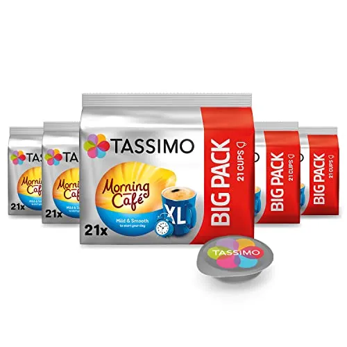 Tassimo Kapseln Morning Café XL Mild & Smooth, 105 Kaffeekapseln - Kaffeekapseln & Pads - milder Genuss für den perfekten Start in den Tag, einfach zubereitet mit nur einem Knopfdruck. Ideal für Kaffeeliebhaber!