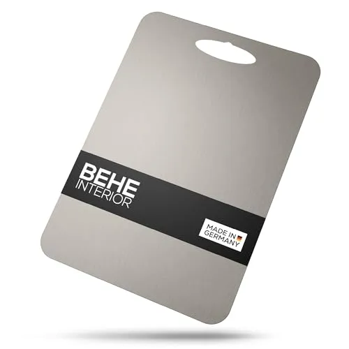 BEHE Schneidebrett Edelstahl - Made in Germany, Hygienisches Schneidebrett, cutting board, Rutschfest für die Küche, Lebensmittelecht, Antibakteriell & BPA Frei (1er Set mit Griff)