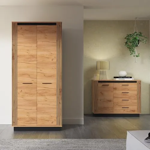 Lomadox Schlafzimmer-Set URBANIA-131, 2-teiliges Möbel-Set in Eiche und Schwarz - Modernes Schlafzimmer-Set URBANIA-131, 2-teilig, kombiniert stilvolle Eiche mit eleganten schwarzen Details. Ideal für ein gemütliches und funktionales Ambiente in deinem Schlafzimmer.