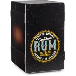 XDrum Design Series Cajon "Rum" - Percussion-Instrument mit Vintage-Aufdruck, integriertem Bass Port und durchsetzungsstarkem Bass – ideal für kreative Musiker.
