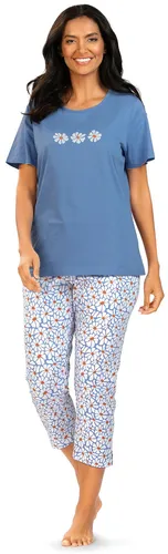 Damen Schlafanzug Pyjama COMTESSA 7/8 Hose aus 100% Baumwolle - Bequemer 2-teiliger Schlafanzug mit 7/8 Hose und floralem Muster. Ideal für jede Jahreszeit, gefertigt aus hautfreundlichem Jersey. OEKO-TEX® STANDARD 100 zertifiziert.