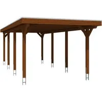 Skan Holz Carport Spessart 355 x 846 cm Nuss - Carport aus hochwertigem Leimholz, sofort montierbar ohne Grundierung, mit bruchsicherer Aluminium-Dacheindeckung für hohe Stabilität und langlebigen Schutz.