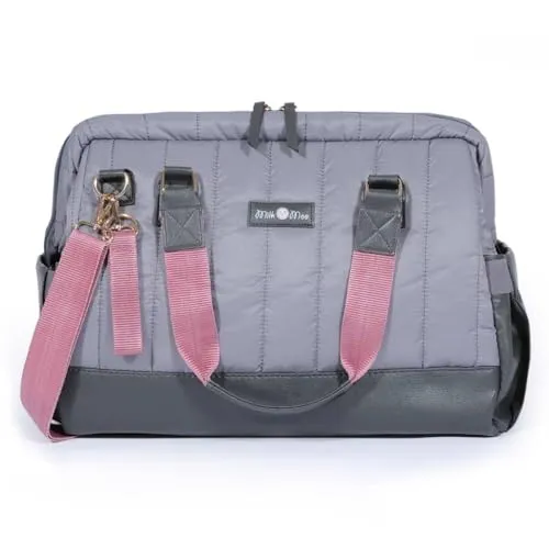 Milk&Moo Wickeltasche, groß, gepolstert, für Baby-Pflege, Reisetasche, Krankenhaustasche, wasserdicht, veganes Leder, isolierte Taschen, Schultertasche, anthrazit, Large