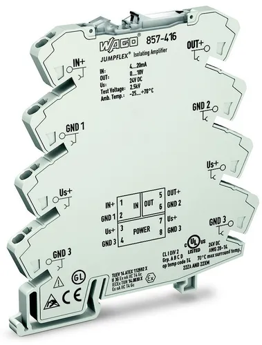 Wago 857-416 Trennverstärker 24VDC - Trennverstärker mit Federzuganschluss, ideal für sichere Signaltrennung und einfache Montage auf Tragschiene.