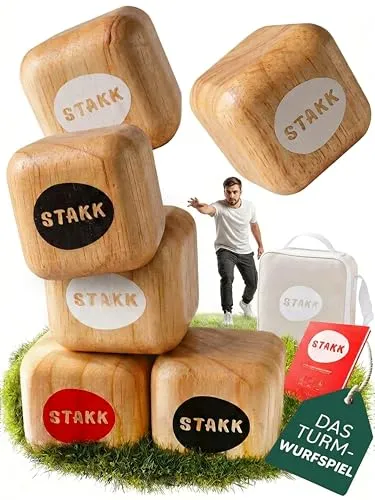 STAKK | Das innovative Outdoor-Wurfspiel für die ganze Familie - Boule-Spiel für 2-8 Spieler ab 8 Jahren, ideal für Garten, Strand und Park. Mit hochwertigem Holz und einfacher Handhabung sorgt STAKK für spannenden Spielspaß!