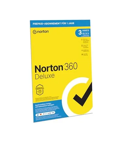 Norton 360 Deluxe 2025 | 3 Geräte | 1 Jahr - Security-Suiten mit umfassendem Schutz für PC, Mac, Smartphones und Tablets; inklusive Secure VPN und 10 GB Cloud-Backup für maximale Datensicherheit.