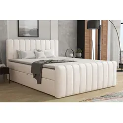 MR GROUP Boxspringbett mit Bettkasten ASTI, 180x200, beige, H3, Samtstoff, Polsterbett mit Matratze und Topper Doppelbett Bett für Schlafzimmer - Beige