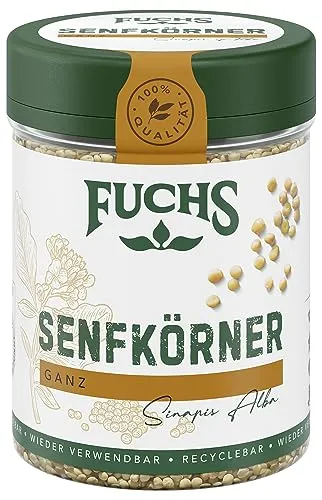Fuchs Gewürze - Senfkörner ganz - Gewürz zum Einlegen von Gurken oder zum Zubereiten von Rubs - natürliche Zutaten - 70 g in wiederverwendbarer, recyclebarer Dose
