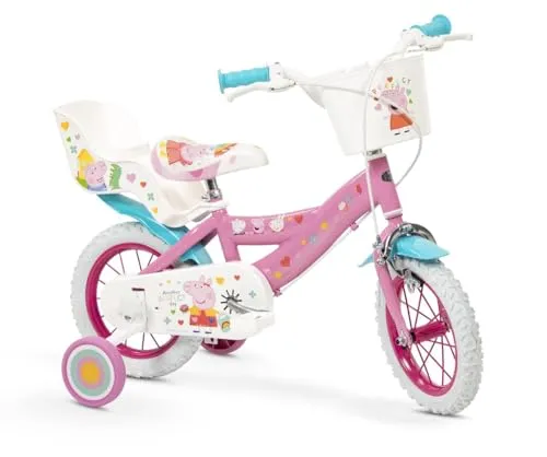 Peppa Pig Kinderfahrrad 12 Zoll mit Stützrädern - Puppen-Fahrräder für 3-5 Jahre, hochwertig verarbeitet und mit praktischem Korb sowie Puppensitz – das perfekte Geschenk für kleine Peppa Pig Fans!