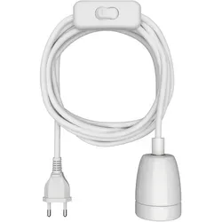 ledscom.de Textilkabel LEHA II, Stecker, Schalter, weiß , 3 m, Porzellan-Fassung, 1x E27 max. 300W