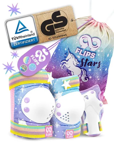 99FLIPS Protektoren-Set Einhorn für Kinder 3-12 Jahre - Skateprotektoren Set mit Knieschonern, Ellenbogenschonern und Handschonern. Ideal für Sicherheit beim Skaten, mit atmungsaktiven Hartschalen und einer süßen Einhorn-Tasche.
