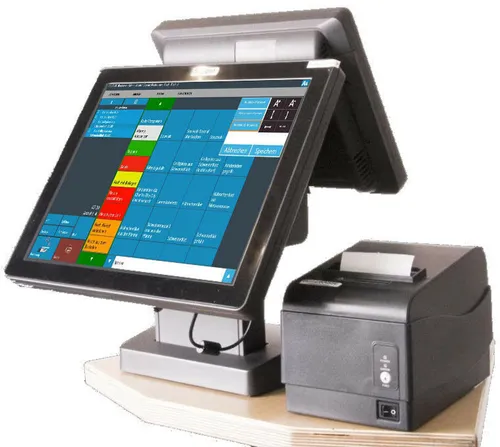 15" Kasse für GASTRONOMIE 12" Multimedia Kundenanzeige Bondrucker Kassensoftware