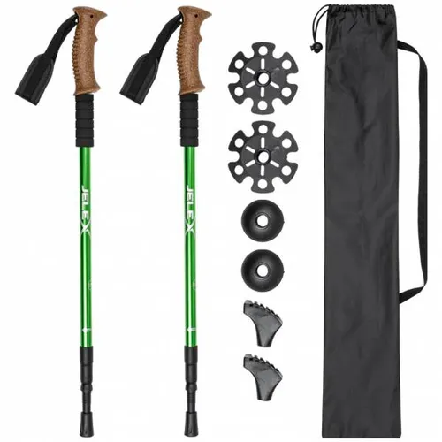 JELEX Walking Stöcke mit Korkgriffen, größenverstellbar (67-135 cm) - Wanderstöcke mit Antishock-Technologie für gelenkschonendes Wandern, inkl. Tragetasche und Aufsätzen für verschiedene Untergründe.