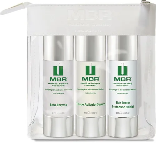 MBR BioChange Travel Set - Gesichtspflegeset mit Beta-Enzyme, Serum & Shield - Medizinische Körperpflege für unterwegs: Praktisches Set mit tiefenwirksamen Inhaltsstoffen zur Hauterneuerung und optimalen Pflege auf Reisen.