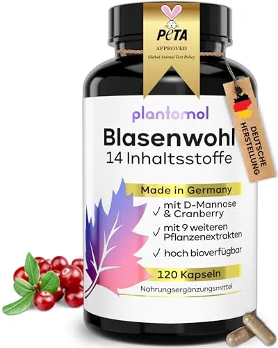 Hochdosierte 14-fach Komplex Blasenwohl Kapseln - Fruchtextrakt aus Cranberry für gesunde Blase & Harnwege - 14 Inhaltsstoffe, gluten- und laktosefrei, ideal zur Prävention oder Akutbehandlung.