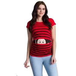 Witzige süße Umstandsmode T-Shirt mit Motiv Schwangerschaft Geschenk - Kurzarm (Rot, X-Large)