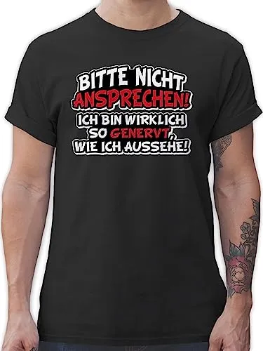 T-Shirt Herren - Sprüche Statement mit Spruch - Bitte Nicht ansprechen ich Bin wirklich so genervt - L - Schwarz - Tshirt/Spruch spruche sarkastischen spruechen t Shirts männer spruchshirts