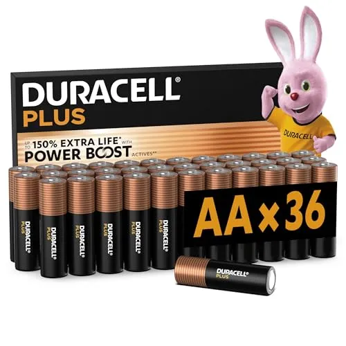 Duracell Plus Batterien AA, 36 Stück - Alkaline AA Batterien mit hoher Energiedichte, ideal für Alltagsgeräte. Zuverlässige, auslaufsichere Energie für Fernbedienungen, Taschenlampen und mehr.